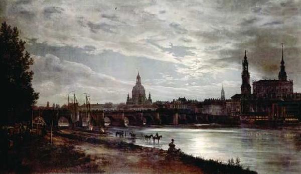 Johan Christian Clausen Dahl Blick auf Dresden bei Vollmondschein, Johan Christian Dahl